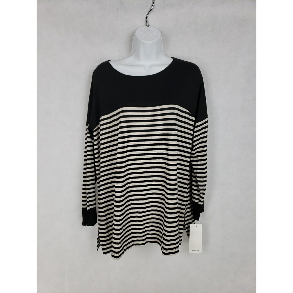 EDW Spirithouse Women's L Black Stripe Long Sleeve Shirt Lagenlook Bardot Top
